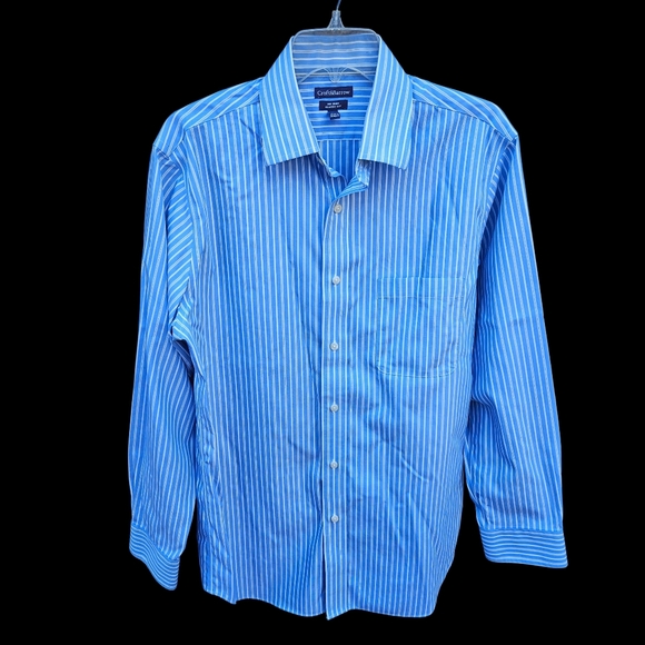 Croft&Barrow Men's Blue and White Striped Dress Shirt Size 15 1/2 - Picture 2 of 16